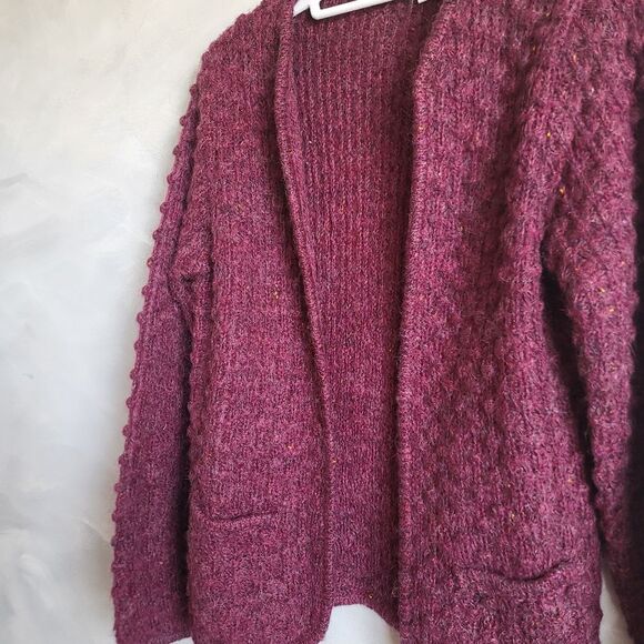 Harrington Square Plum Wool Blend Chunky Knit Open Cardigan Size M - Picture 3 of 10